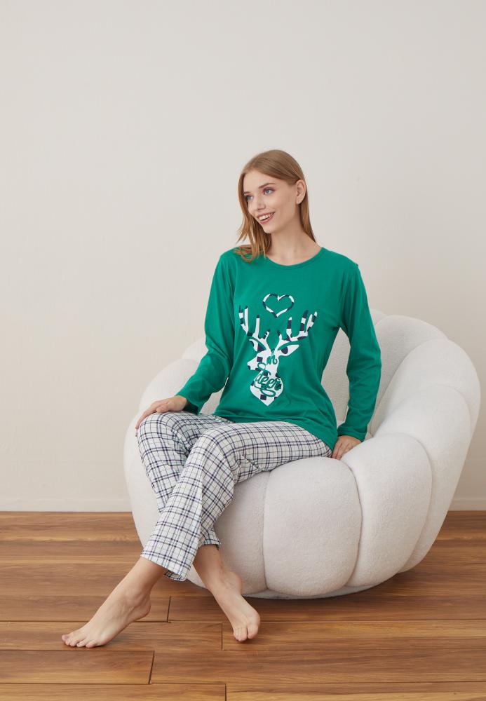 Pijama Dama Craciun ,maneca lunga ,pantaloni lungi,Engros